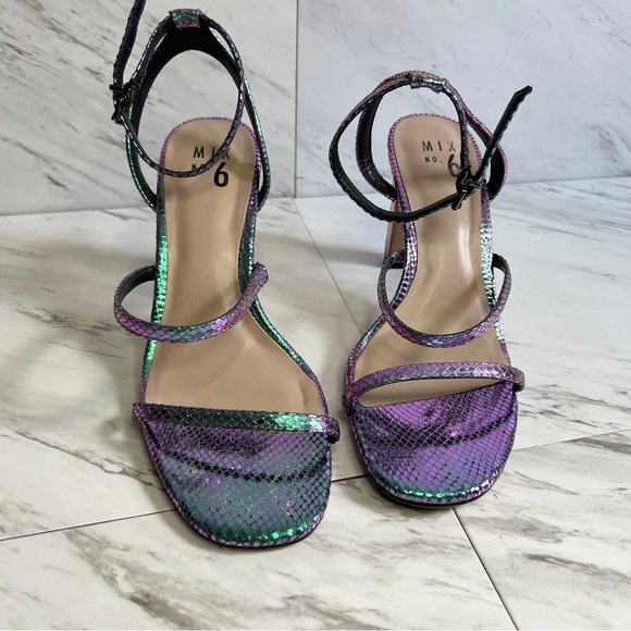 LIKE NEW Mix No. 6 Aliciana Iridescent Purple Snake Heeled Sandal SZ 10 - Picture 2 of 11